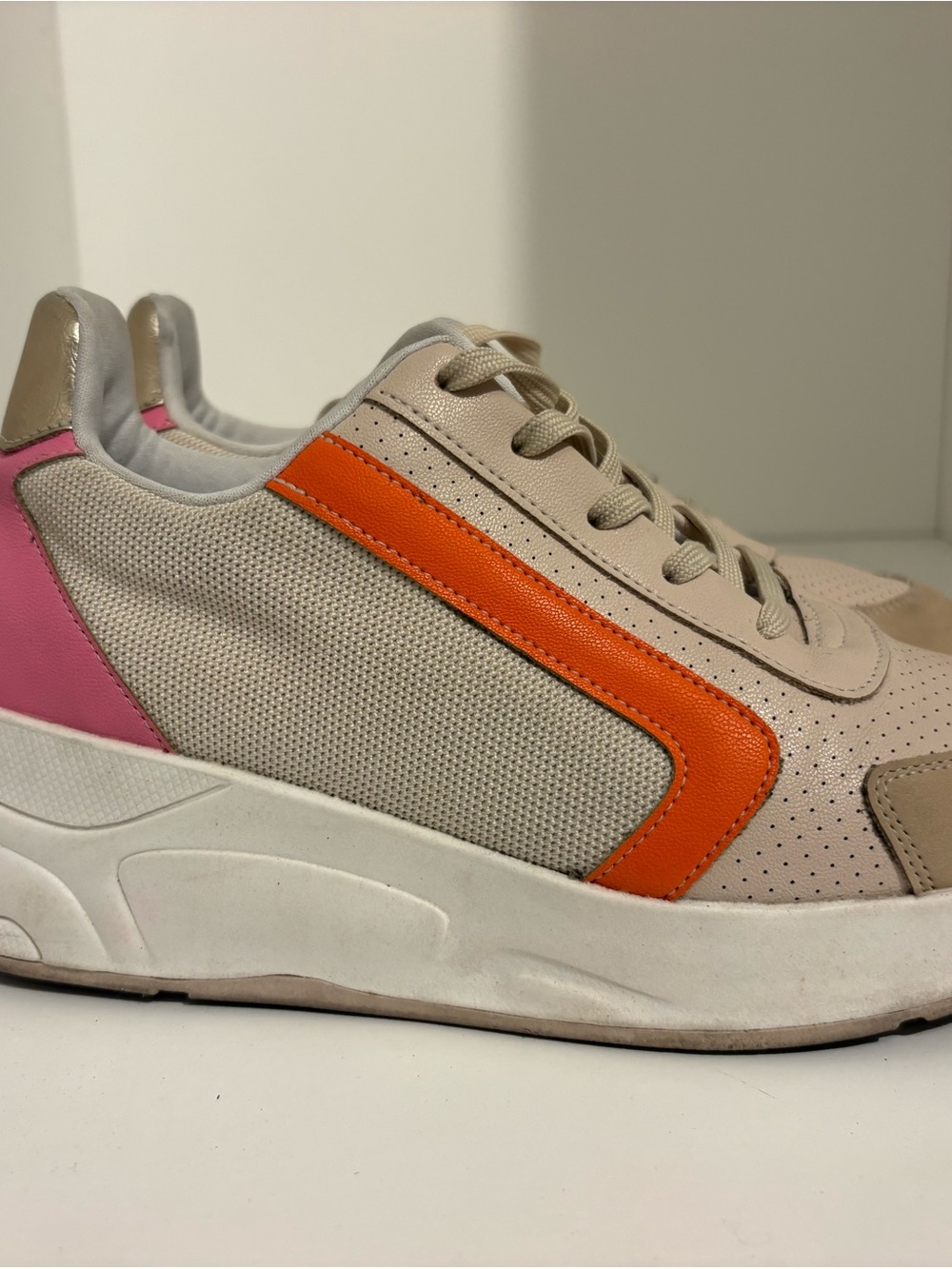Beige Pink Orange Retro Lace-Up Sneakers with Gold accents - TL by Novus